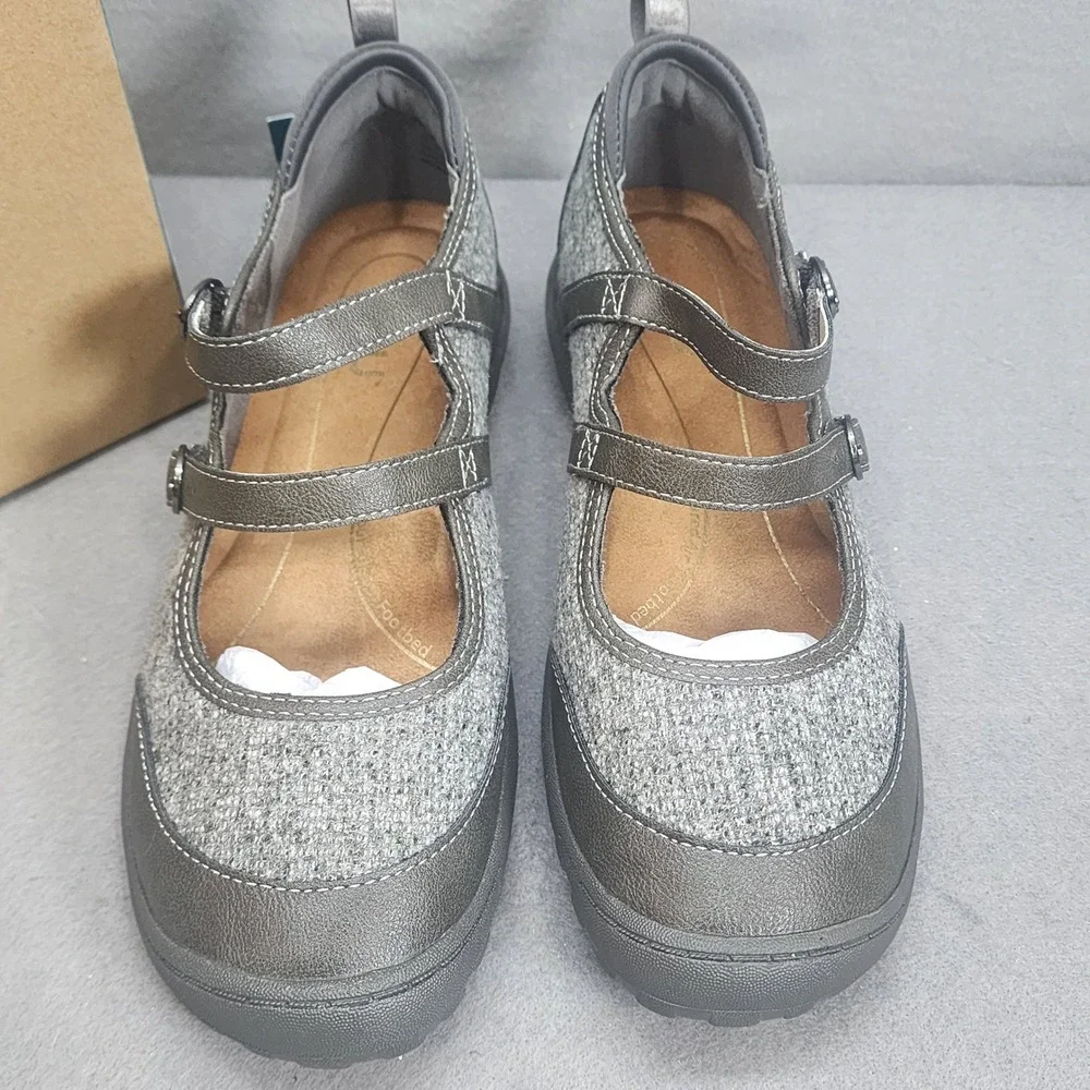 JBU Nina Mary Jane Flats Grey Textile Double Strap Women Size 7.5 M B5NNA19 NIB